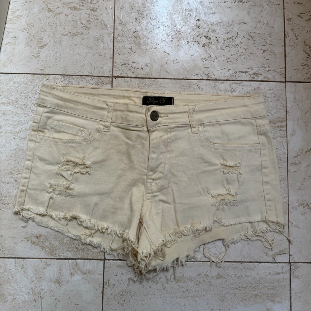 Women's light yellow Distressed Denim Shorts
